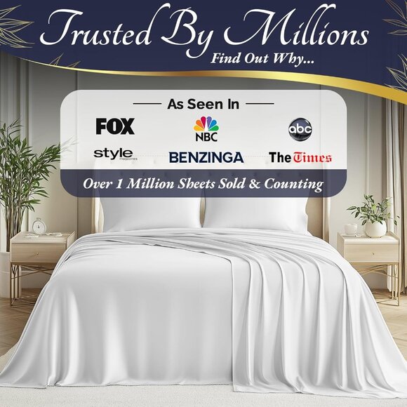 10- NIB Bamboo Sheets King Size 4pcs -Ultra Soft & Luxuriously Cooling, 17" Deep - Picture 6 of 8